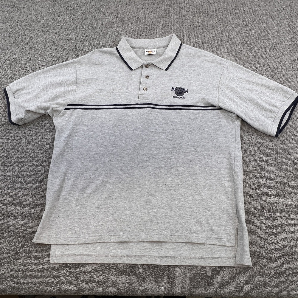 Vintage Hard Rock Polo Shirt Adult Large Gray Short Sleeve Casual Men's